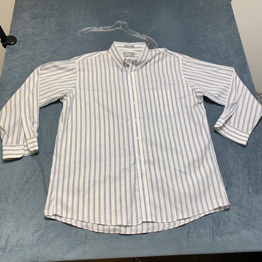Stafford Executive Dress Shirt Mens 18-35 Blue White Striped Pinpoint Oxford